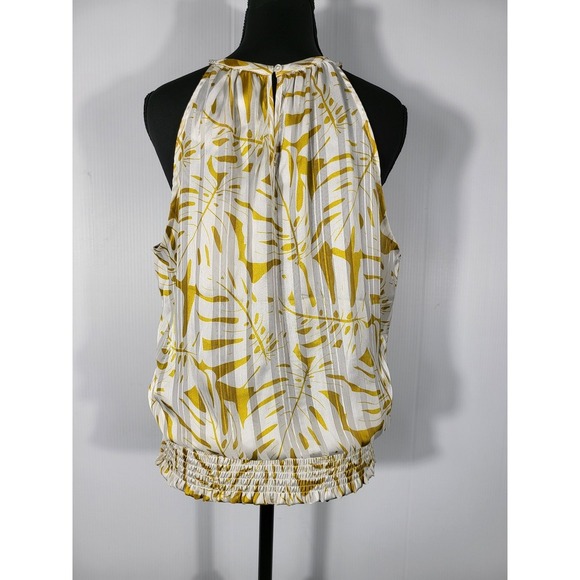 Joie Halter Top Smocked Waist Sleeveless Blouse Yellow Leaf Print Size S - Picture 5 of 11